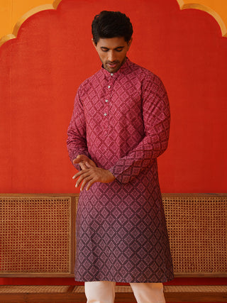 Maroon Ombre Printed Kurtas For Men