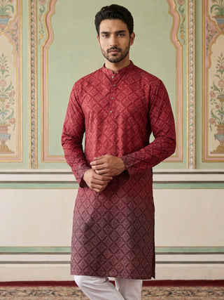 Maroon Ombre Printed Kurta For Men