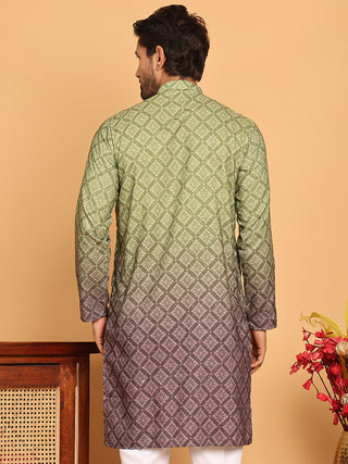 Olive Green Ombre Printed Kurtas For Men