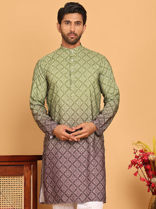 Olive Green Ombre Printed Kurtas For Men