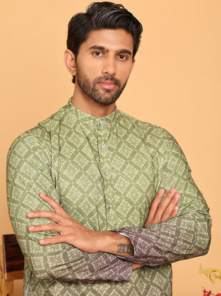 Olive Green Ombre Printed Kurtas For Men
