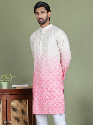 Peach Ombre Printed Kurtas For Men