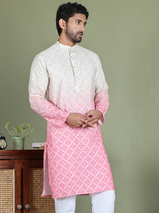 Peach Ombre Printed Kurtas For Men