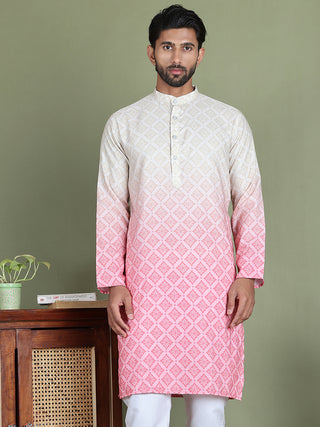 Peach Ombre Printed Kurtas For Men