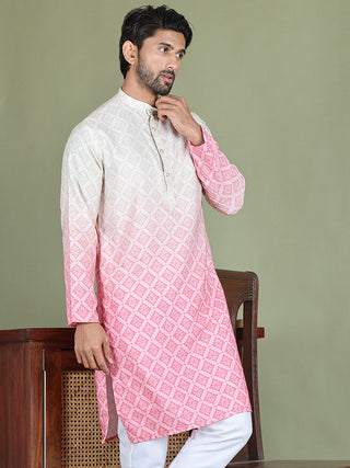 Peach Ombre Printed Kurtas For Men