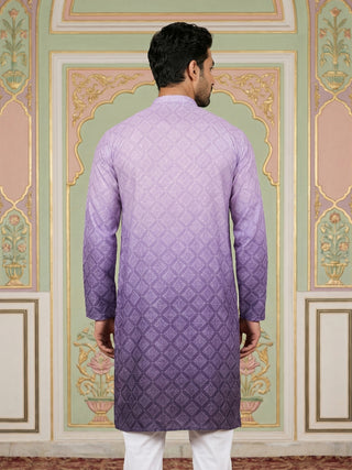 Purple Ombre Printed Kurta For Men