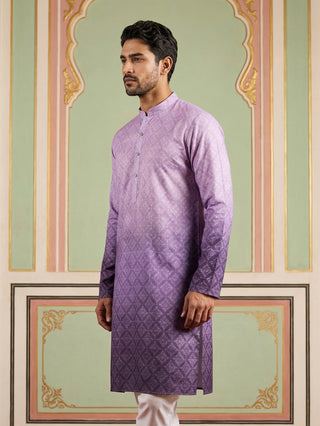 Purple Ombre Printed Kurta For Men