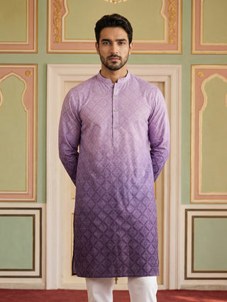 Purple Ombre Printed Kurta For Men