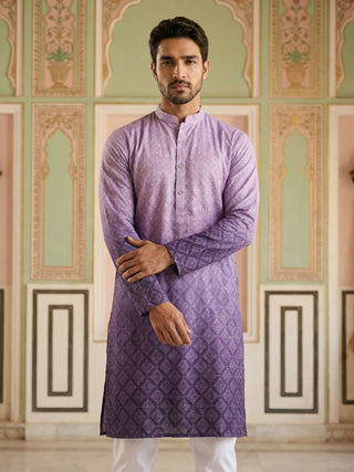 Purple Ombre Printed Kurta For Men