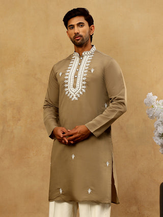 Silk Blend Embroidered Ethnic Kurta