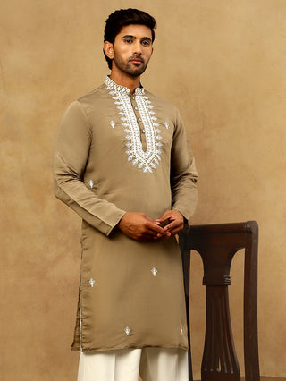 Silk Blend Embroidered Ethnic Kurta