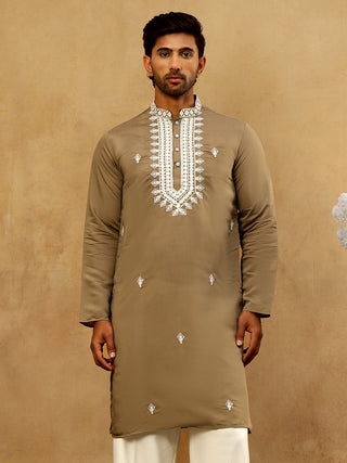 Silk Blend Embroidered Ethnic Kurta