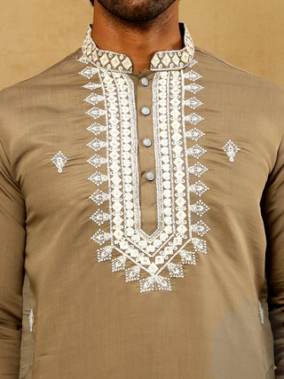 Silk Blend Embroidered Ethnic Kurta
