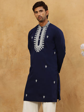 Silk Blend Embroidered Ethnic Kurta