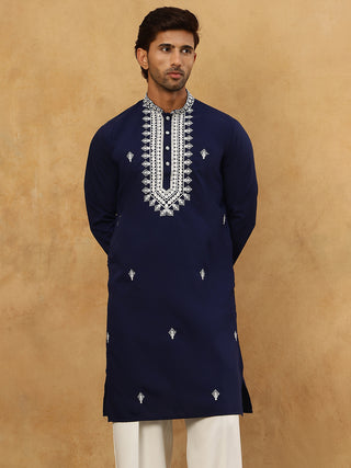 Silk Blend Embroidered Ethnic Kurta