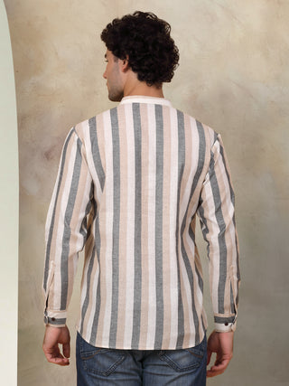 Men's Grey Striped Short Kurtas