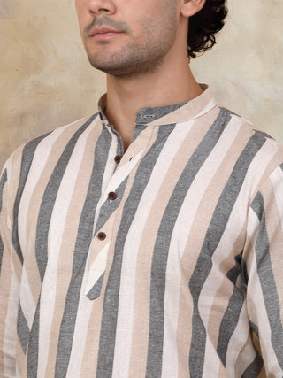 Men's Grey Striped Short Kurtas