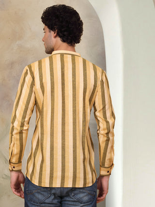 Men's Yellow Striped Short Kurtas