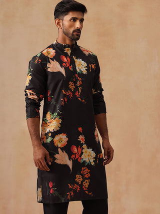 Men's Floral Printed Pure Cotton Straight Kurtas
