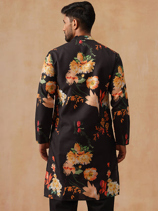 Men's Floral Printed Pure Cotton Straight Kurtas