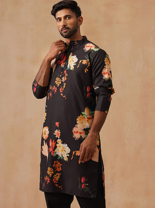 Men's Floral Printed Pure Cotton Straight Kurtas