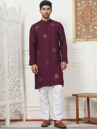 Embroidered Viscose Rayon Straight Kurtas