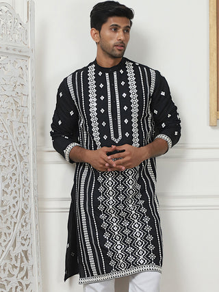 Embroidered & Sequin Cotton Blend Kurtas