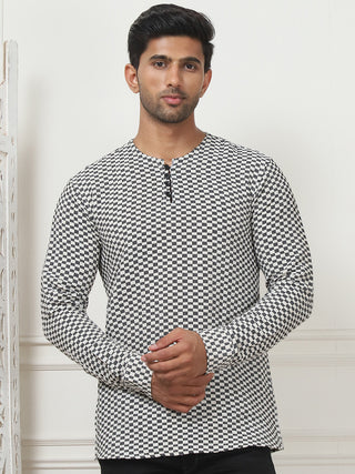 Woven Design Cotton Short kurta for Men