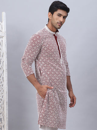 Men's Maroon Chikankari Embroidered and Sequence Kurtas