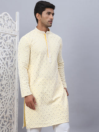 Men's Yellow Chikankari Embroidered and Sequence Kurtas