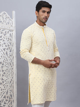 Men's Yellow Chikankari Embroidered and Sequence Kurtas