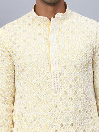 Men's Yellow Chikankari Embroidered and Sequence Kurtas