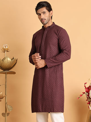 Sequins & Embroidered Viscose Kurtas For Men.