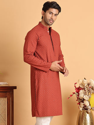 Sequins & Embroidered Viscose Kurtas For Men.