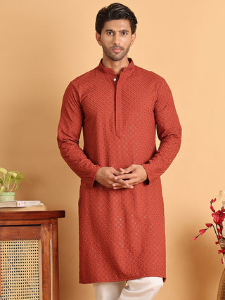 Sequins & Embroidered Viscose Kurtas For Men.