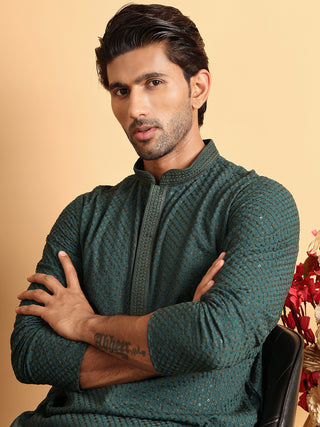 Sequins & Embroidered Viscose Kurtas For Men.