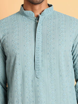 Embroidered & Sequins Straight Kurtas For Men