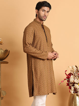 Embroidered & Sequins Straight Kurtas For Men