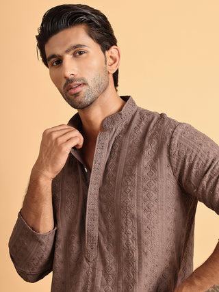 Embroidered & Sequins Straight Kurtas For Men