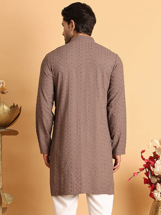 Embroidered & Sequins Straight Kurtas For Men