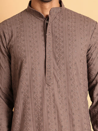 Embroidered & Sequins Straight Kurtas For Men