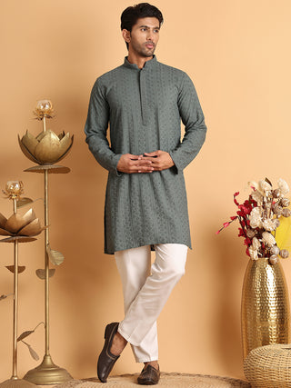 Embroidered & Sequins Straight Kurtas For Men