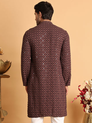 Embroidered & Sequins Straight Kurtas For Men