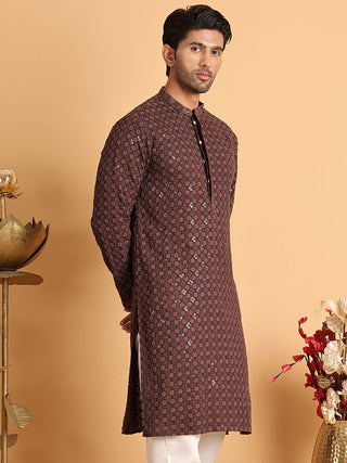 Embroidered & Sequins Straight Kurtas For Men