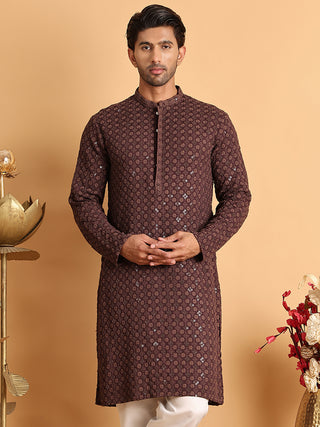 Embroidered & Sequins Straight Kurtas For Men