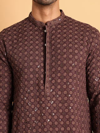 Embroidered & Sequins Straight Kurtas For Men