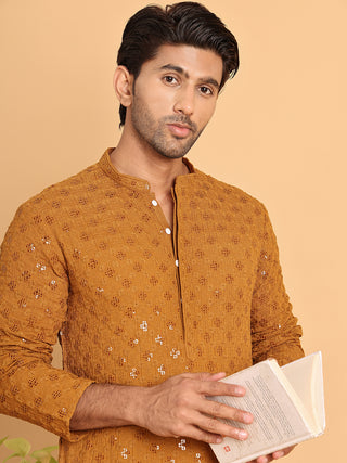 Embroidered & Sequins Straight Kurtas For Men