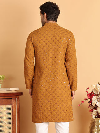 Embroidered & Sequins Straight Kurtas For Men