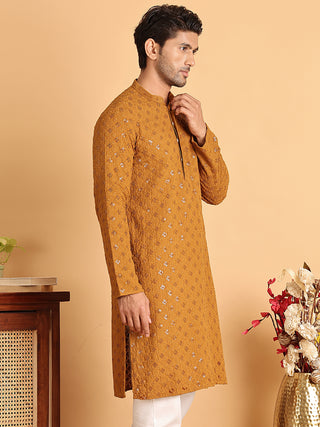 Embroidered & Sequins Straight Kurtas For Men