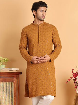 Embroidered & Sequins Straight Kurtas For Men